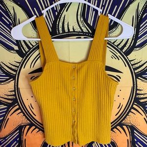 Yellow button up crop top
